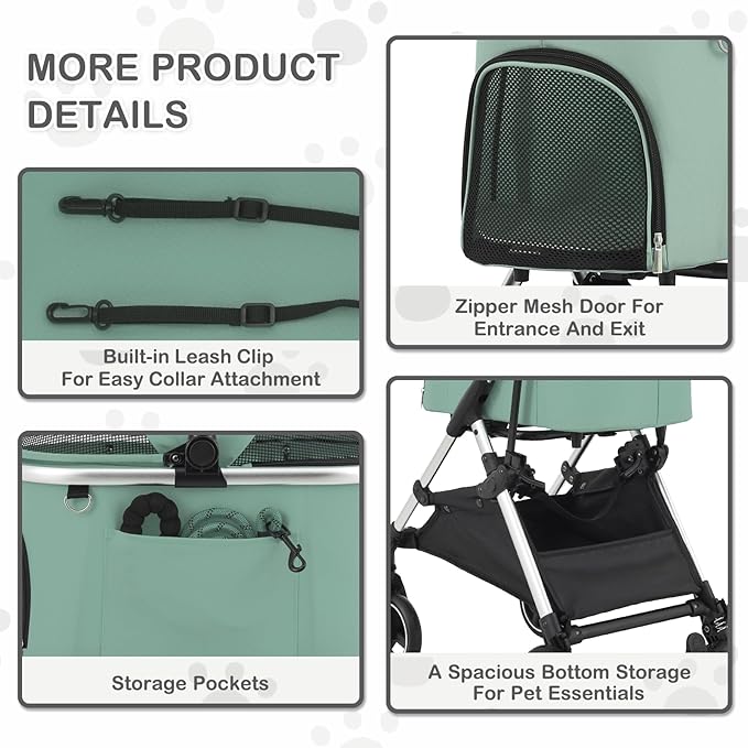 MoNiBloom Pet Stroller for Small/Medium Dogs w/Detachable Carrier & Lightweight Aluminum Frame, Folding Jogging Travel Stroller, Mint Green-Mewly Pet