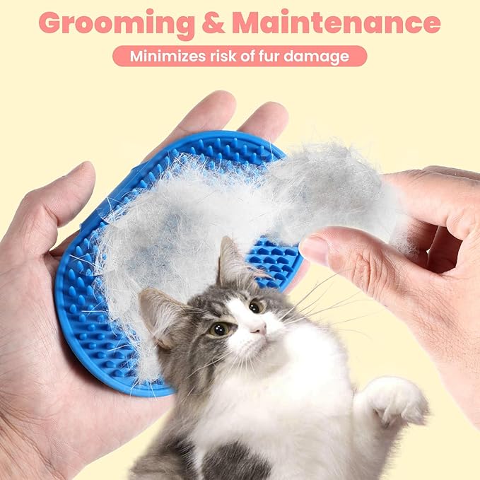 4Pcs Silicone Cat Grooming Brush Set, Multi-Functional Cat Self Groomer for Indoor Cats, Wall Mounted Face Scratchers, Grooming Strap Pad for Sofa & Chair Legs (Blue, Red)-Mewly Pet