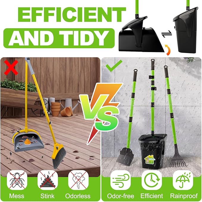 LANNEY Pooper Scooper - 38" Long Adjustable Metal Handle Dog Pooper Scooper Swivel Bin & Rake & Spade with 50 Bags Attachment, Portable Heavy Duty Dog Poop Scooper for Yard Dogs Large Medium Small-Mewly Pet