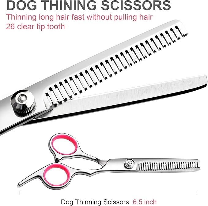 Professional Dog Grooming Scissors Kit, Titanium Coated Dog Scissors for Grooming, Grooming Shears Kit for Dogs Cat At Home (Pink 5 in 1)-Mewly Pet