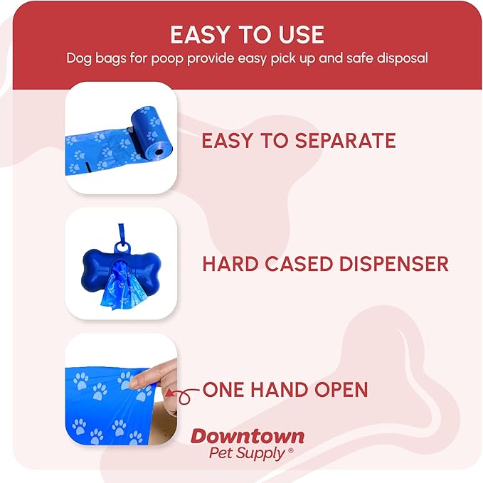 Downtown Pet Supply Rainbow Paw Print Poop Bags (2200 CT & 2 Dispensers) - Leak-Proof, Unscented, Clips to Leashes & Harnesses-Mewly Pet