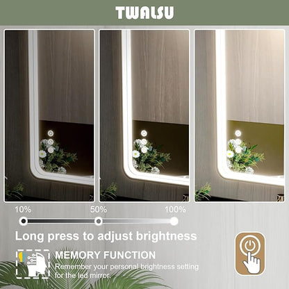 30x36 Inch LED Bathroom Mirror with Lights, Black Metal Framed LED Mirror for Bathroom, 3 Colors and Stepless Dimmable Wall Mounted Lighted Bathroom Vanity Mirror, Anti-Fog, Memory