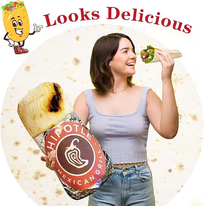 Jorbest Burrito Tortilla Throw Blanket Birthday Gifts for Women Men Teen Boys Girls, Novelty Tortilla Food Blanket Funny Gifts for Adult Kids, 285 GSM Soft Flannel Taco Blanket (Beige, 80 inches)
