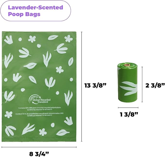 Best Pet Supplies Poop Bags for Dogs, 50% Post-Consumer Recycled Content dog waste bags on rolls, fits all poop bag holders for leashes - 150 Count, Green, Lavender Scented-Mewly Pet