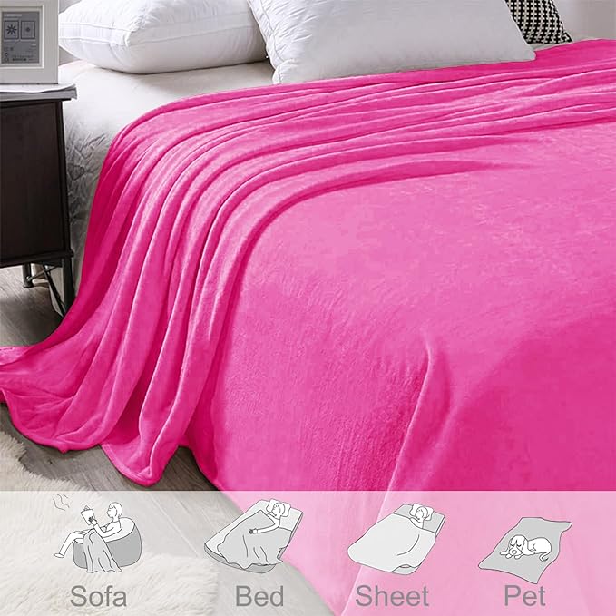Exclusivo Mezcla Fleece Blanket Queen Size for Bed, Super Soft and Warm, All Season Use, Cozy, Plush, Lightweight, 90x90 Inches, Hot Pink
