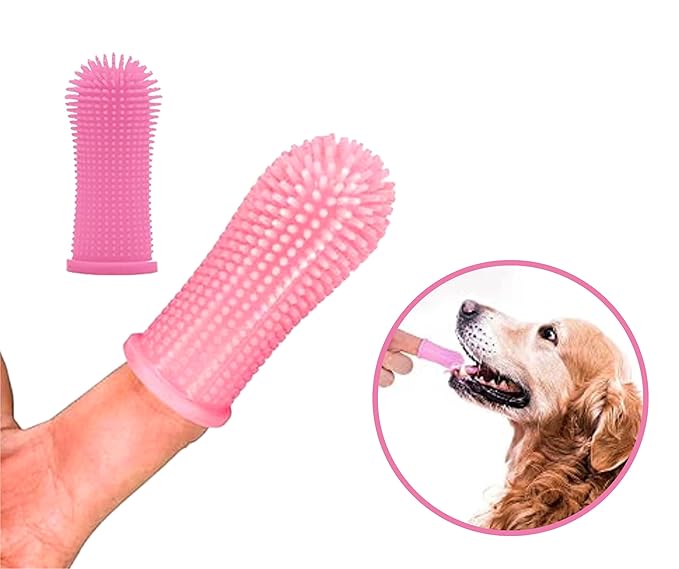 3-in 1 Dog & Cat Grooming Supplies- Self-cleaning Slicker Brush, Deshedding Rake Comb, And Finger Toothbrush For Dogs & Cats | Perfect For Pet Grooming Kit, Dematting And Dental Tool (pink)-Mewly Pet