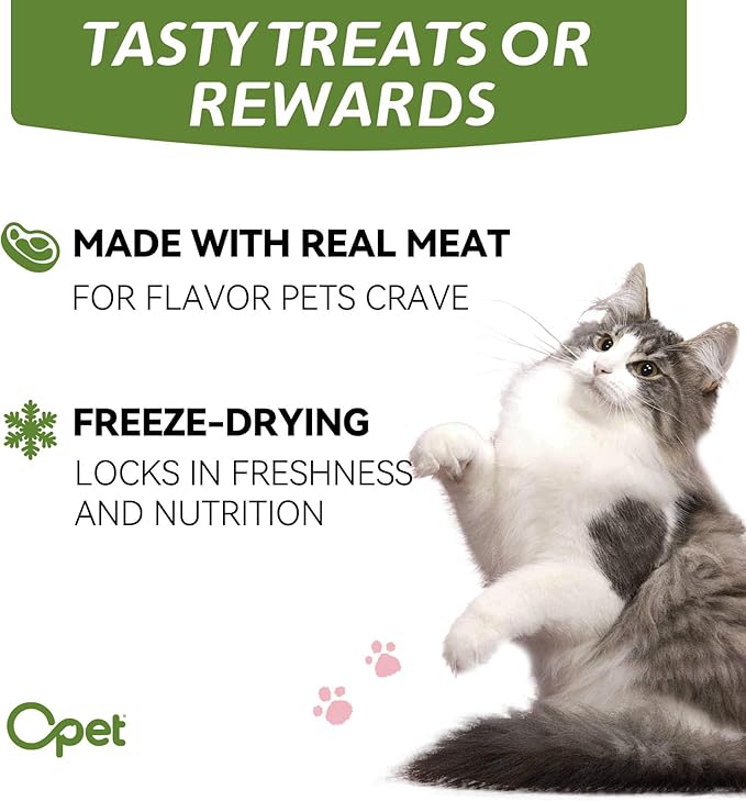 OPET Freeze Dried Cat Treats, Single Ingredient Grain Free High Protein Pet Food for Cats and Dogs, Healthy Training Snacks，Freeze Dried Pork Sliced Fillets (Pork, 1.48 Ounce)-Mewly Pet