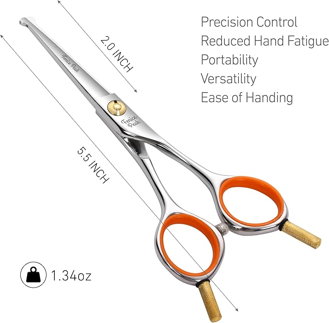 Fenice Peak 5'' Small Straight Scissors Lightweight Dog and Cat Grooming Scissors with Safety Round Tip JP440C Stainless Steel Sharp Blades for Body Facial Nose Ear and Paw Hair Easy Use-Mewly Pet