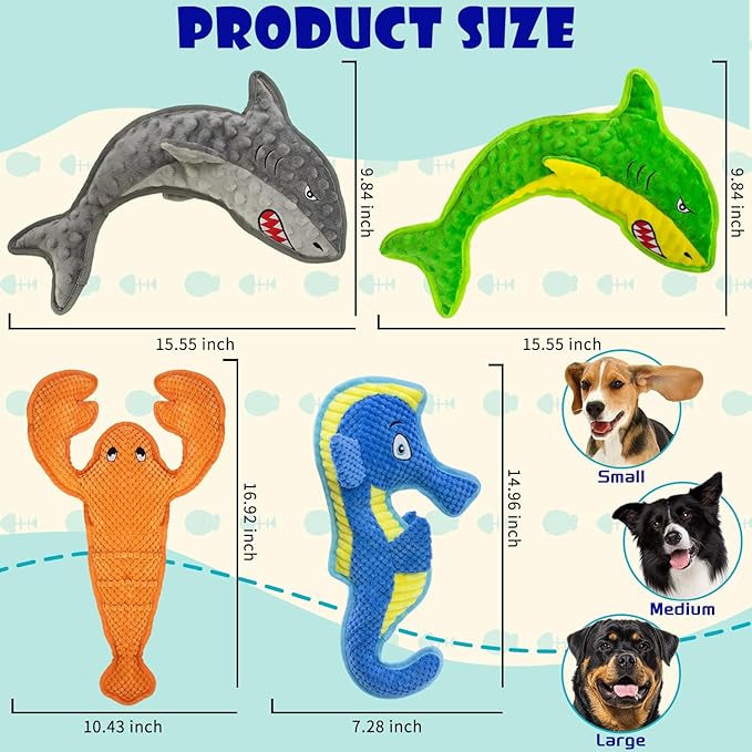 Dog Toy Squeak No Stuffing Toys, 4-Pack Toys for Small Medium Large Breed, Puppy Teething Interactive Toy to Keep Them Busy, Best Christmas Birthday Gift-Mewly Pet