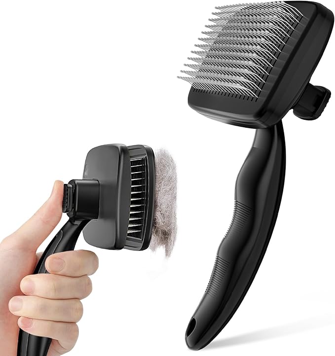 Pecute Self-Cleaning Slicker Brush for Dogs, Cats, Lightweight Dog Brush for Shedding Massaging Grooming, Cat Brush Gently Removes Loose Fur Undercoat for Small Dogs Cats Rabbits of All Hair Types-Mewly Pet