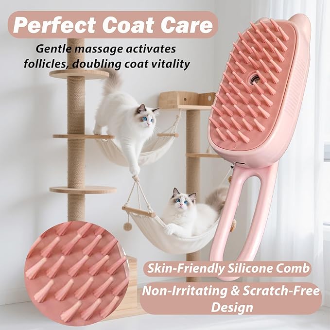 4 in 1 Cat Steam Brush Rechargeable Anti-Static Pet Spray Hair Removal Comb for Shedding and Grooming Multi-functional Pet Massage Brushes for Cats Dogs Small Animals-Mewly Pet