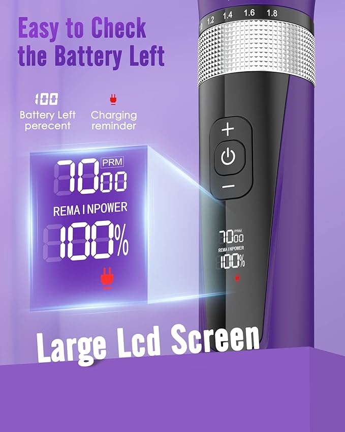 oneisall Cat Grooming Clippers for Matted Long Hair, 5-Speed Cat Grooming Kit Cordless Low Noise Pet Hair Clipper Trimmer Shaver for Dogs Cats Animals (Purple)-Mewly Pet