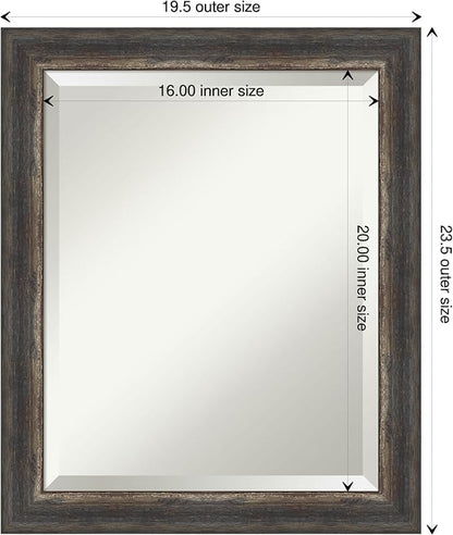 Amanti Art Brown Bathroom Mirror for Over Sink, 23x19 Bark Rustic Char Narrow Rectangle Vanity Mirror, Small Country Rustic Frame, Hangs Horizonally and Vertically, Bathroom Wall Decor, Beveled Edge
