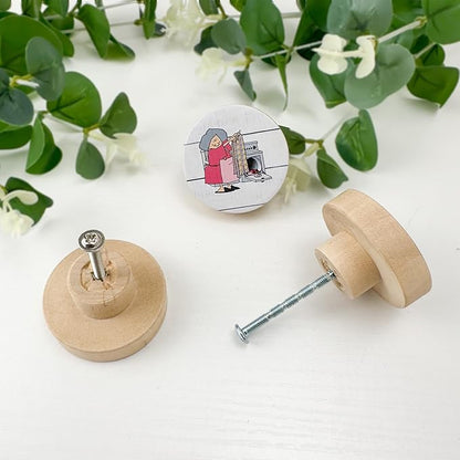 8 Pack Wooden Cabinet Knob 1-4/5inch Round Unique Fun Laundry Drawer Handles Room Knobs and Pulls