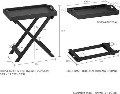 Folding TV Tray Table - Contemporary Side Table with Removable Tray Top for Food Serving, Decor, or Meals - Portable End Furniture for Living Room, Bedroom, or Home Office by Lavish Home (Black)