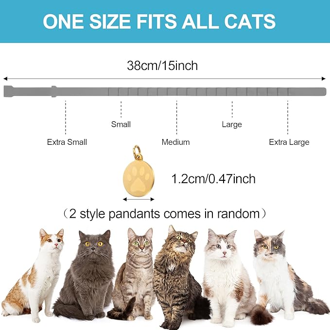 4 Pcs Cat Calming Collar Adjustable Lavender Scent Relaxing Cat Collar with 2 Pendant for Puppies Reduce Stress Aggression Anxious, up to 15 Inches(Grey, Silver)-Mewly Pet