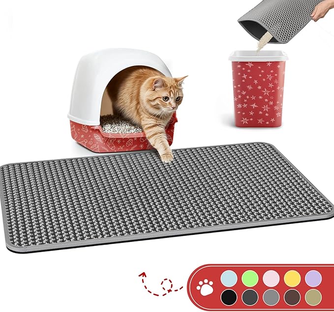 Cat Litter Mat - 23.2'' x 29.1'' Large Litter Trapping Mat, Easy to Clean Litter Box Mat, Waterproof, Urine-Proof, Non-Slip Kitty Litter Mats for Floor, Grey-Mewly Pet