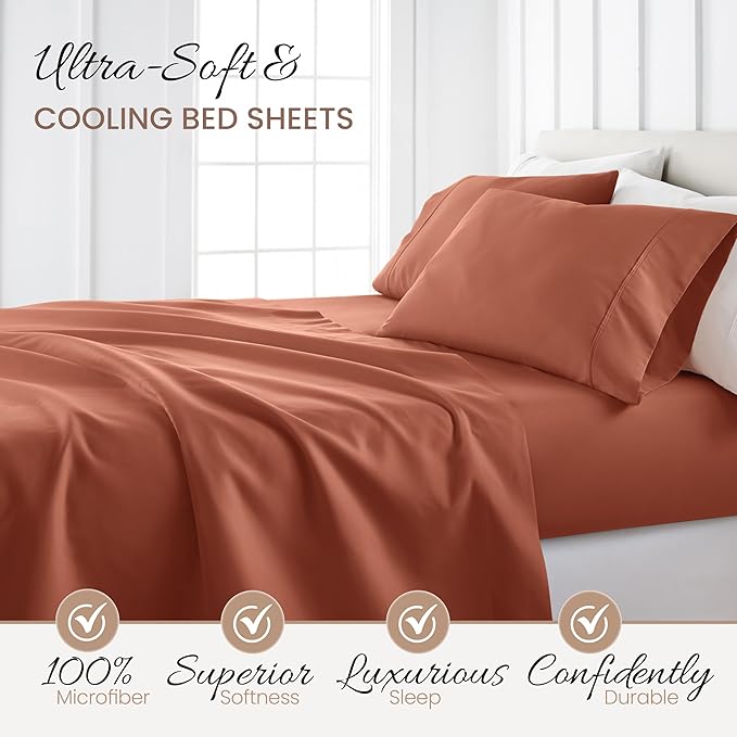 Linen Market Bed Sheets for Twin Size Bed (Clay) - Sleep Better Than Ever with These Soft and Cooling Twin Sheets - Deep Pocket Fits 16" Thick Beds - 4 Piece Twin Sheet Set
