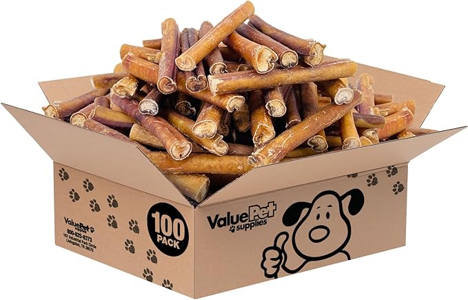 ValueBull Bully Sticks for Large Dogs, Jumbo 6 Inch, 100 Count Bulk Pack - All Natural, Grass Fed, Single Ingredient, Long Lasting Dog Treats for Aggressive Chewers-Mewly Pet