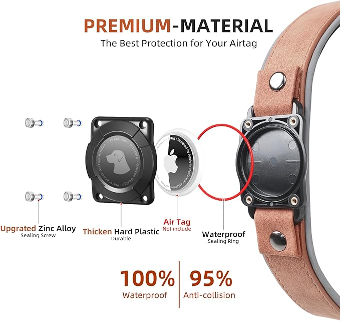 AirTag Dog Collar - Leather Dog Collar with Air Tag Holder | IPX8 Waterproof, Reflective, High - End, Adjustable Soft Padded | Dog GPS Tracker Collars Fit for Medium Large Dogs (Mahogany Brown, XL)-Mewly Pet