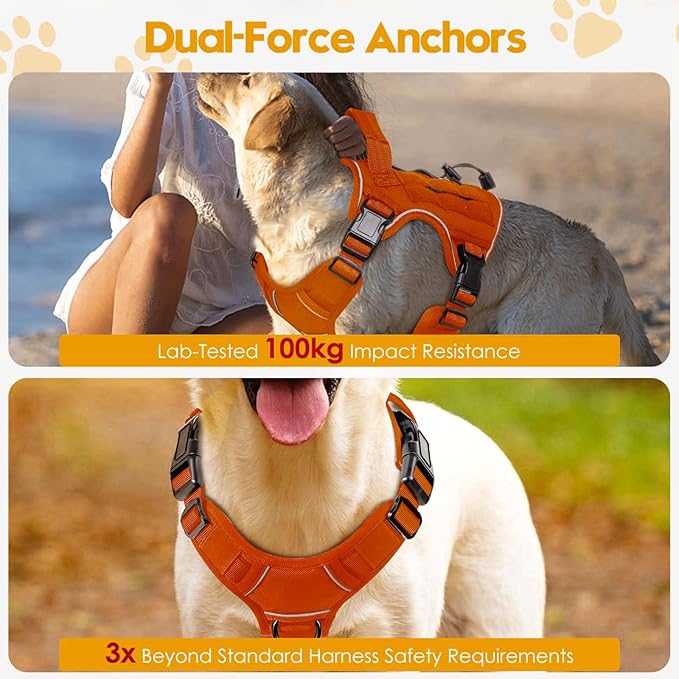 Heavy-Duty Tactical Dog Harness for Large Dogs, No Pull Adjustable Reflective Pet Vest with Molle System, K9 Military-Grade Control for Service Training, Outdoor & 10+ Breeds, Orange, Medium-Mewly Pet