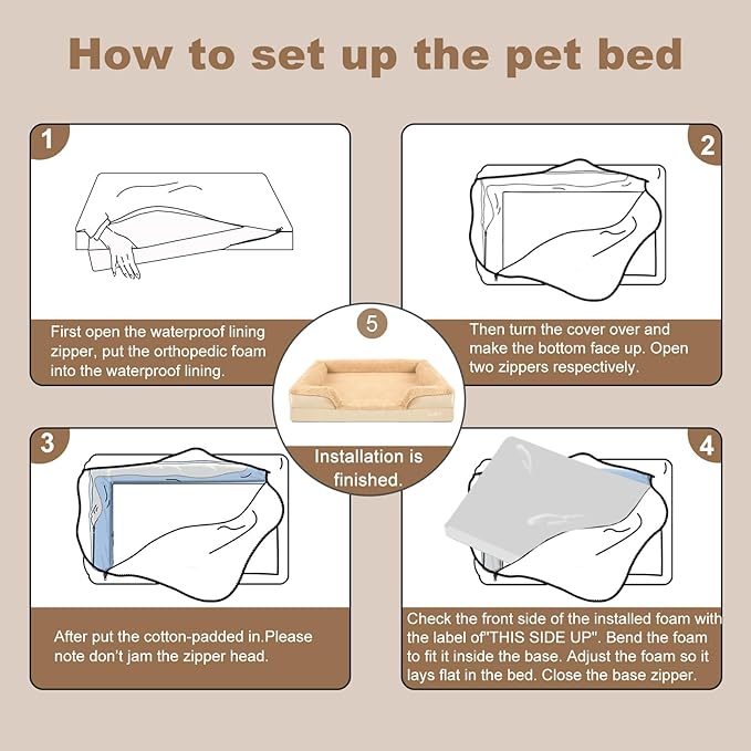 JOYELF Orthopedic Dog Bed for Extra Large Dogs, Foam Sofa Couch Bed, Waterproof with Removable Washable Cover and Nonskid Bottom, Durable - Khaki-Mewly Pet