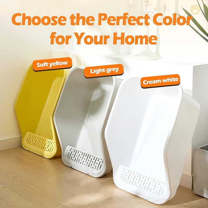 SpaceTime Large Cat Litter Box with High Sides,Cat Boxes for Indoor Cats,Cat Litter Pan for Kitty,Litter Box with Low Entry,Easy to Clean,Anti-Splashing(Grey)-Mewly Pet