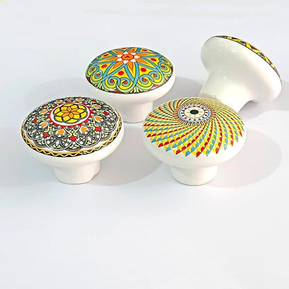 HUAMULAN 15 Pack Boheimian Retro Ceramic Knobs Vintage Dresser Button Shape Mushroom Boho Kitchen Petal Cabinet Pulls Cupboard Wardrobe Drawer Door Handles Glossy