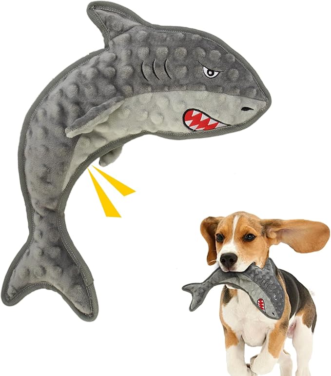 Dog Toy Squeaky Chew Dog Toys No PP-Cotton,no Stuffed for Small, Medium, Large Breed Dogs Interactive Hours of Fun,Gray-Shark-Mewly Pet