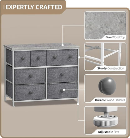Sorbus Dresser with 8 Drawers - Chest Clothing Organizer Unit with Steel Frame Wood Top Knob Handle Easy Pull Fabric Bins - Large Storage Furniture for Bedroom, Hallway, Living Room, Nursery & Closet