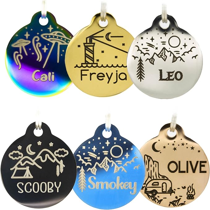 Personalized Dog Tag with 5 Lines of Custom Deep Engraved Durable Stainless Steel Pet ID Name Tag Designer Regular Size Round-Mewly Pet