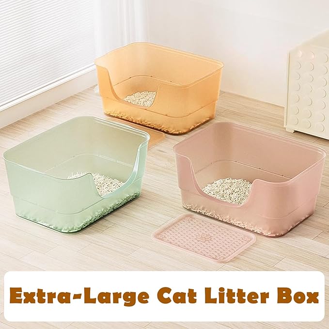 Extra Large Cat Litter Box with Clear Jelly Color,High Sided Litter Box for Big Cats,XL Cat Litter Box for Multiple Cats,Jumbo Cat Litter Box,Giant Kitty Litter Box,Anti-Splashing,Easy to Clean-Mewly Pet