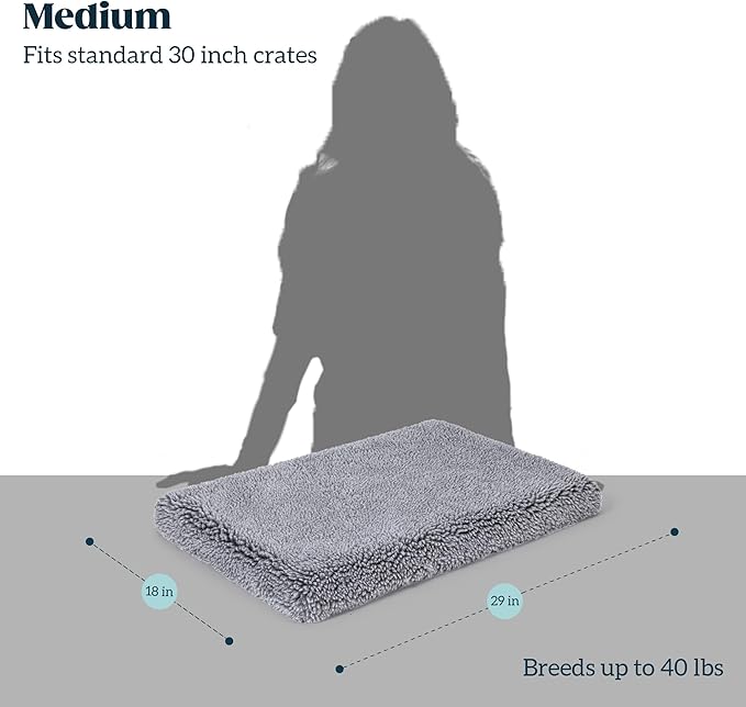 Stoutwool 4" Indestructible Dog Bed - Orthopedic Chew Proof Dog Crate Pad - Fluffy Kennel Mat for Aggressive Chewers - Ideal for Medium Breeds & Fits 30-Inch Crate - 29"x18", Charcoal-Mewly Pet