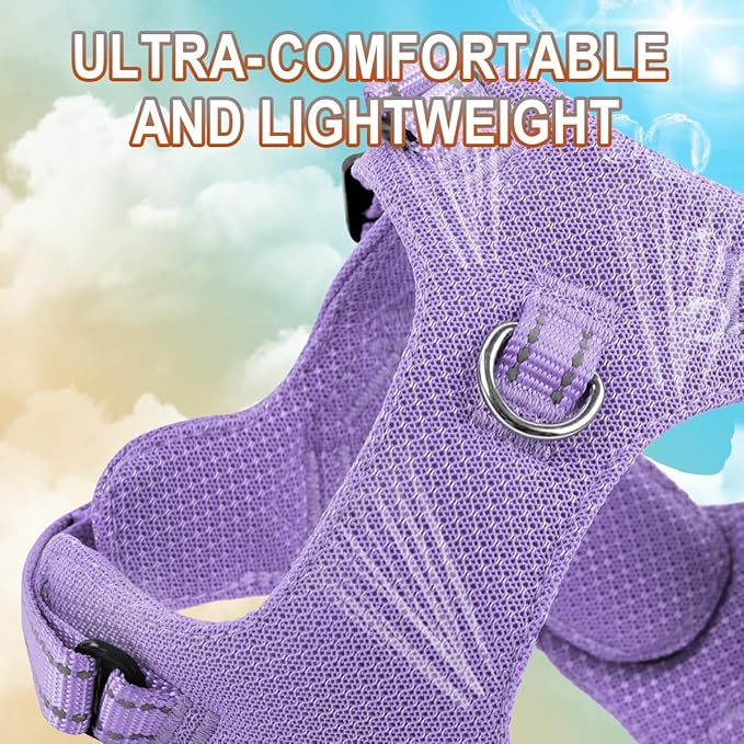 Dog Harness Step in Dog Vest Harness, Reflective Adjustable Puppy No Pull Harness Breathable Soft for Small and Medium Dogs Cats, Violet Purple, S-Mewly Pet