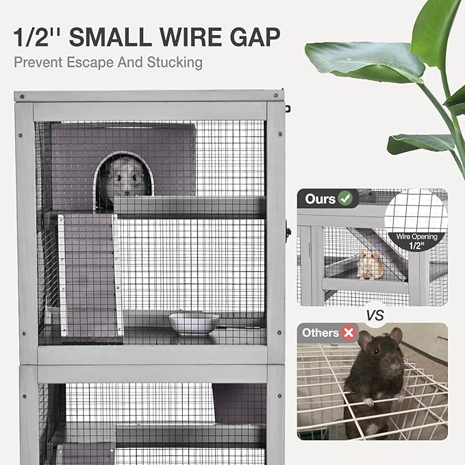 Ferret Cage Rat Cage Indoor Outdoor, Large Guinea Pig Cages with 5 Levels, Wooden Chinchilla Cage with Wheels for Hamster, Chameleon, Gerbils and Other Small Animals Anti-Chewing-Mewly Pet