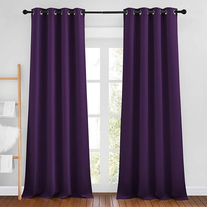 NICETOWN Royal Purple Blackout Bedroom Curtains 96 inches Long, Grommet Thermal Insulated Room Darkening Window Treatments Sound Reducing for Living Room, W46 x L96, 2 Panels