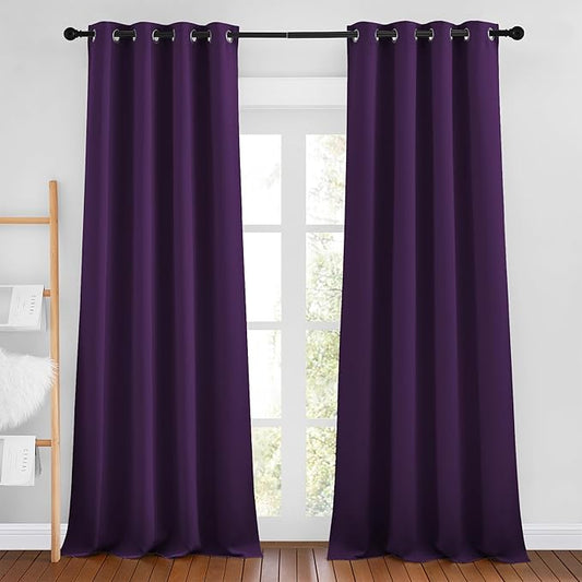 NICETOWN Royal Purple Blackout Bedroom Curtains 96 inches Long, Grommet Thermal Insulated Room Darkening Window Treatments Sound Reducing for Living Room, W46 x L96, 2 Panels