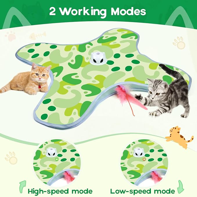 VIWIK Interactive Cat Toys for Indoor Cats, Hide and Seek Moving Feather Toy for Bored Adult Cats with Suction Cup & Cover, Automatic Kitten Wand Toy, Cat Enrichment Toys for All Breeds Green-Mewly Pet
