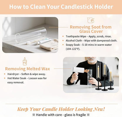 NUPTIO Hurricane Candle Holders Bulk: 18 Pcs Black Tapered Candlesticks Holder with Crystal Glass Cylinder Sleeves Metal Taper Candle Stick Holder for Christmas Thanksgiving Party Event Centerpieces