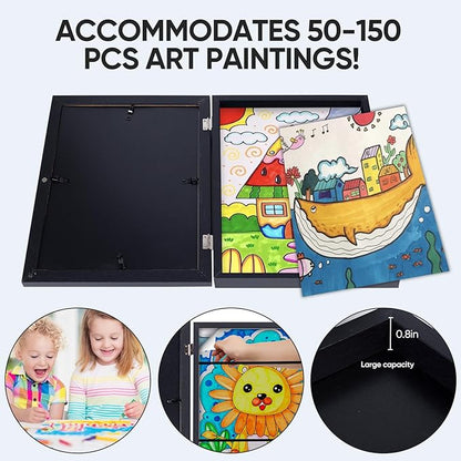 [4-Pack]Kids Artwork Frames Changeable - Kids Art Frame,Kids Art Frames Front Opening Holds 150,Children Art Projects Kids Art Frames,10x12.5 Picture Frame for Display Kid Art Work,With Storage(Black)