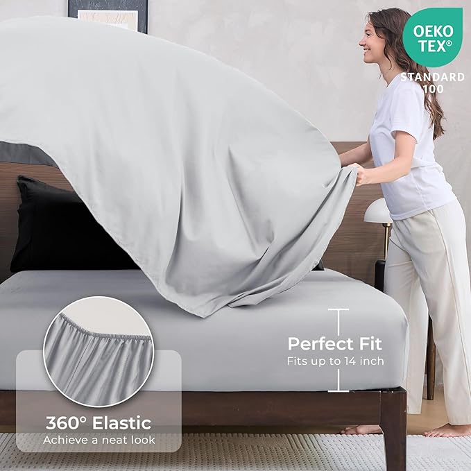 HEVUMYI Full Comforter Set - 7-Piece All Season Bed in a Bag Full, Ultra Soft Bedding Set with Comforter, Flat Sheet, Fitted Sheet, Pillowcases, Pillow Shams, Black & Light Grey