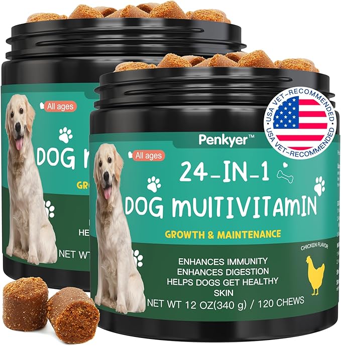Dog Vitamins and Supplements, Senior & Puppy Multivitamin for Dogs Support with Glucosamine Chondroitin Omega Probiotics - Dog Multivitamins Chewable for Hip & Joint, Skin, Immune - (Chicken 240 Ct)-Mewly Pet