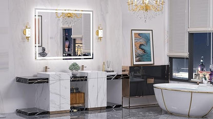 Keonjinn 48 x 40 Inch LED Bathroom Mirror with Lights, Large Wall Mounted Vanity Mirror, UL Listed LED Driver, HD Tempered Glass, Easy Installation, Anti-Fog, Memory Dimmable 6000K, CRI 90+