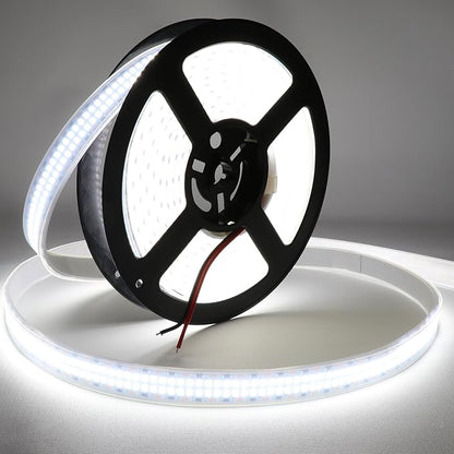 LED Strip Lights Cold White 6500K 16.4ft/5M Double Row 2835 SMD 2400LEDs DC 24V Daylight Bright Dimmable Flexible LED Tape Light Waterproof IP67 Outdoor Lighting(No Adapter and Dimmer)