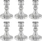 Glass Candlestick Holder,Striped Taper Candle Holders,Set of 6 Candle Stand for Table Centerpieces, Home Decor,Weddings,Festival and Parties (Silver Stripe)