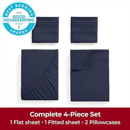 Mellanni Extra Deep California King Sheets - 4 PC Iconic Collection Bedding - Hotel Luxury, Ultra Soft, Cooling Bed Sheets - Wrinkle, Fade, Stain Resistant (Cal King, Navy Blue)