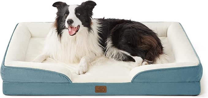 Bedsure Orthopedic Dog Beds Large Sized Dog - Washable Large Dog Cat Bed Waterproof, Comfort Dogs Couch Sofa with Washable Removable Cover, Pet Bed with Nonskid Bottom, Dune Haze Blue, 35"-Mewly Pet