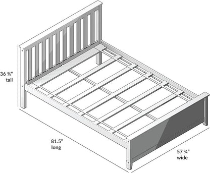 Max & Lily Full Size Bed Frame with Slatted Headboard, Solid Wood Platform Bed for Kids, No Box Spring Needed, Easy Assembly, White