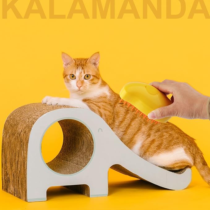 KALAMANDA Cat Steam Brush, 3 in 1 Dog Steamy Brush Cleanser, Silicone Massage Grooming Comb, Pet Hair Cleaning Misting Comb for Cats Dogs(Mango Yellow)-Mewly Pet