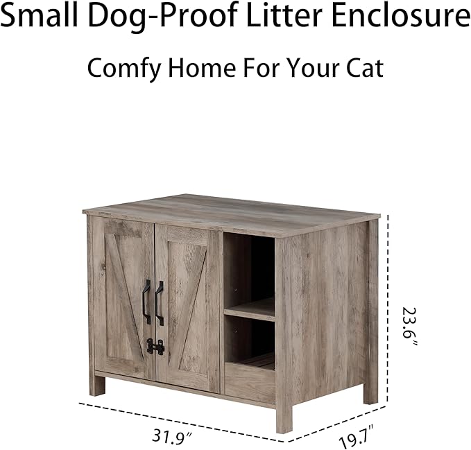 31.9'' Small Cat Litter Enclosure,Adjustable Shelf for Dog Proof and Storage,Locks Added for cat,Cat Litter Collector,Small Indoor Cat House,Grey-Mewly Pet